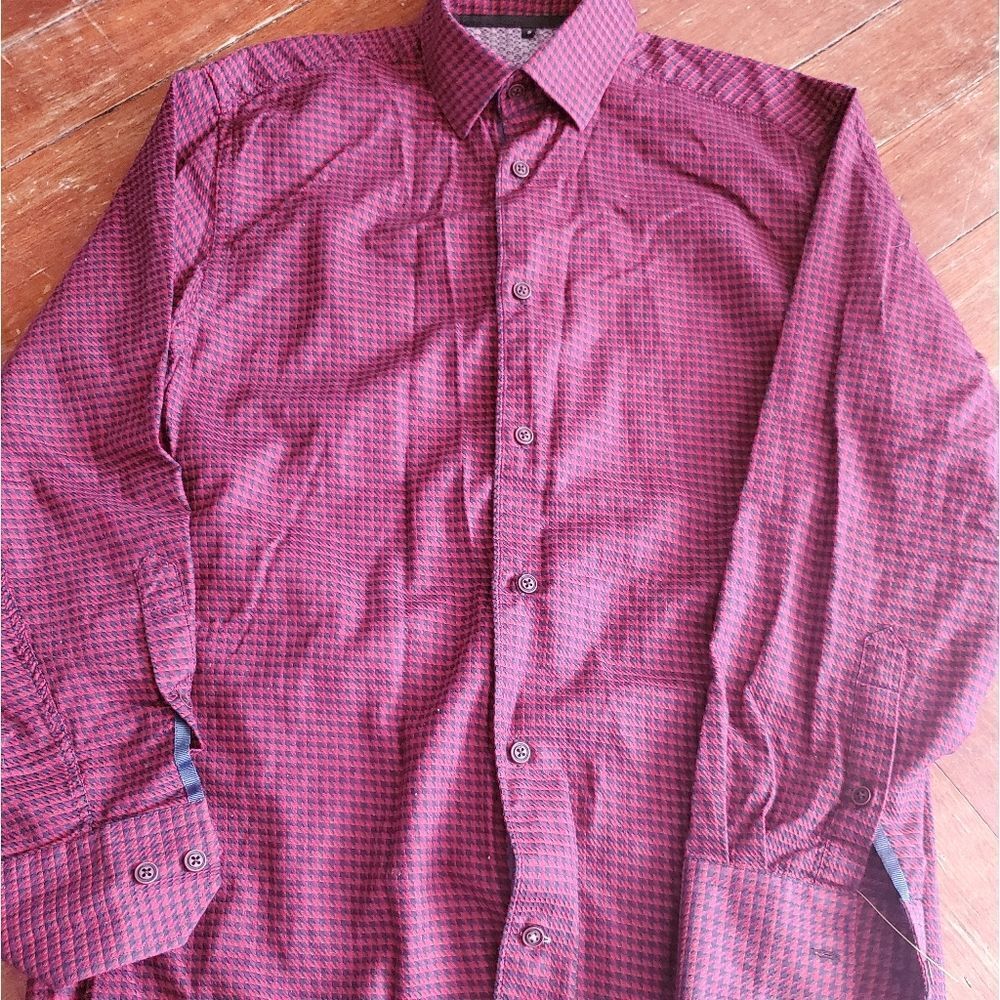 Visconti black red and blue button up shirt